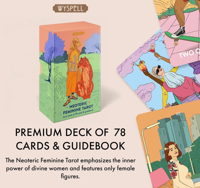 Wyspell Feminine Tarot Deck – Borderless Tarot Cards with Guide Book for Beginners – Beginner Playing Cards Set - Image 2